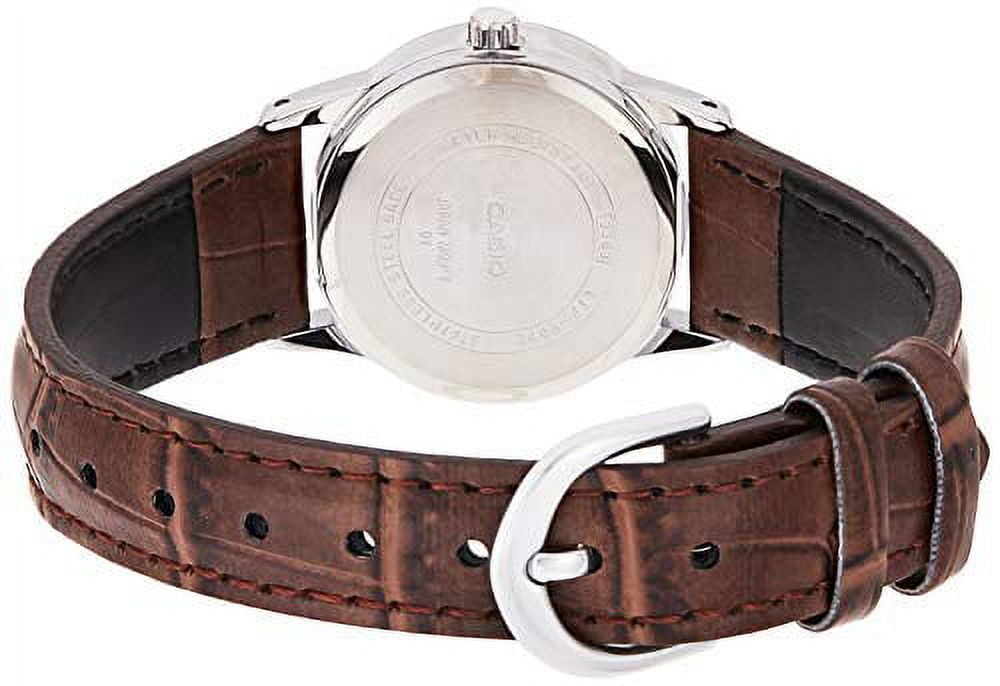 Casio LTP-V002L-7B2 Women's Standard Brown Leather Band Numbers Silver Dial Date Analog Watch
