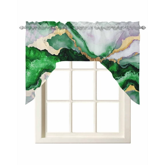 Modern Marble Kitchen Swag Valances for Windows, Teal Ombre Abstract Art Waves Texture Swag Valances Curtains for Living Room, Rod Pocket Window Treatments for Bathroom, Bedroom, Cafe, 56"x36"