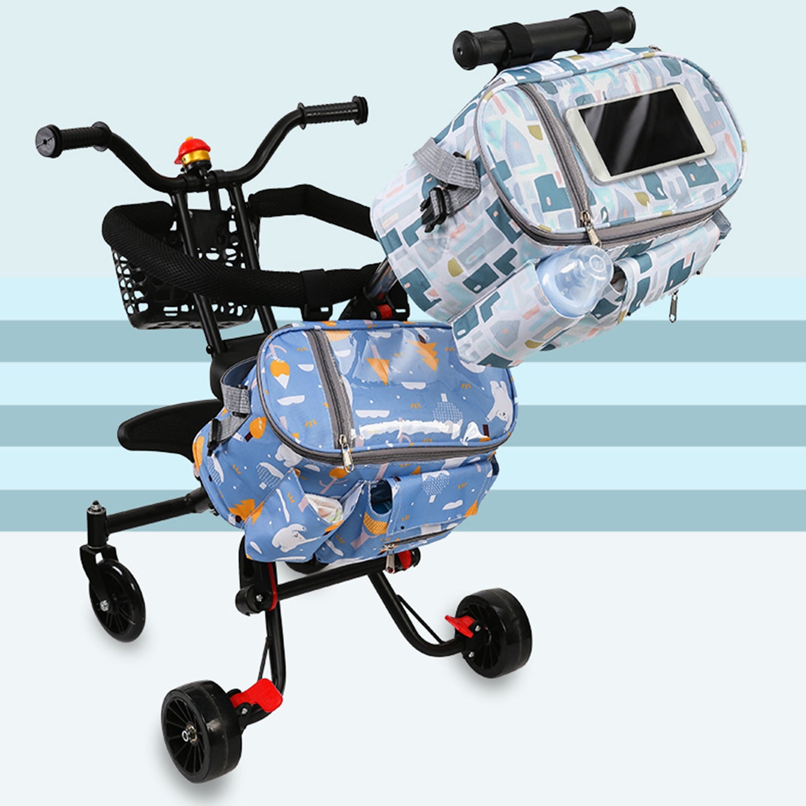 harmtty Diaper Bag Waterproof Large Capacity Fashion Print Oxford Cloth  Multipurpose Baby Stroller Bag for Outdoor,Grey 