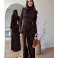 thumbnail image 4 of Womens Maxi Dress Long Sleeve Ruched Bodycon Club Party Casual Wedding Dresses Brown M, 4 of 7