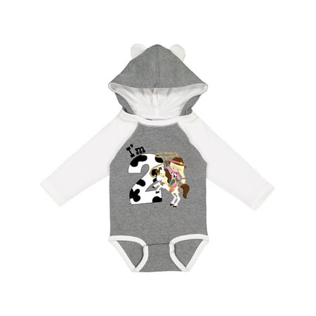 

Inktastic I m Two-cowgirl riding horse birthday Gift Baby Girl Long Sleeve Bodysuit