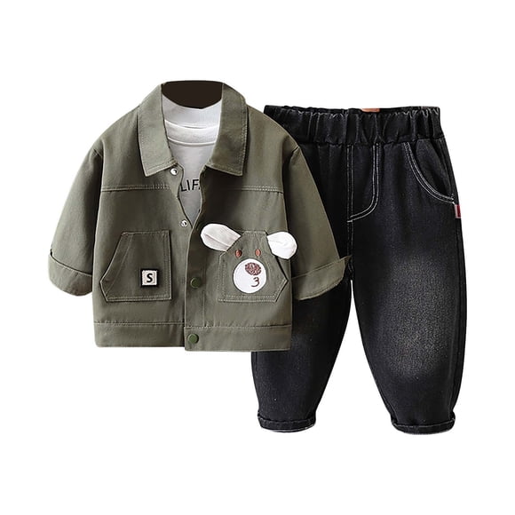 Odeerbi 6M-3Y Niños Conjunto de Tres Piezas Sudaderas de Manga Larga Camisetas de Manga Larga Chaquetas de Trabajo Pantalones Vaqueros Conjunto de Tres Piezas