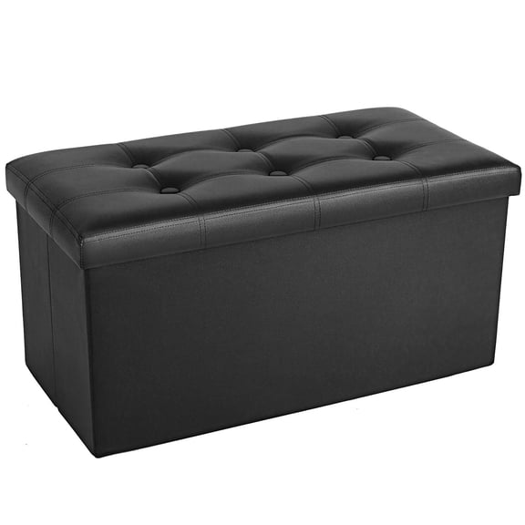 COSYLAND Ottoman Bench with Storage - 30x15x15in Folding Leather Ottoman, Rectangle Foot Stool Foldable Storage Chest Footrest Footstool Collapsible with Lid for Bedroom Living Room Black
