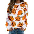 thumbnail image 1 of Chandail en Molleton Citrouille Chat pour Femmes Halloween Col Rond Chandail Manches Longues Hauts Décontractés Amples, 1 of 5