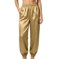 thumbnail image 2 of Nmnitkp Women's Satin Jogger Pants High Waisted Elastic Pull On Silky Lounge Pants with Side Pockets Casual Sleep Pajama Pants for Loungewear Sleepwear Daily WearGold,M, 2 of 8