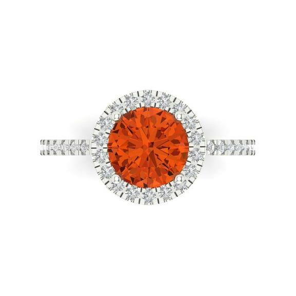 1.8 ctw with Simulated Diamond Halo Accents Anniversary Ring for Women | Round Cut Simulated Red Diamond | Hyperallergenic Solid 14K White Gold