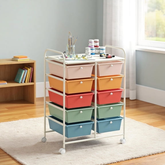 Barara King File Cabinet, Filing Cabinet Organizer,10-Drawer Rolling Storage Cart-Multicolor