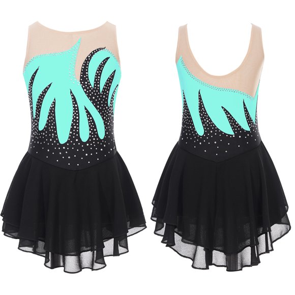 iiniim Kids Girls Ballet Dance Gymnastics Leotard Dress Mesh Splice Figure Ice Skating Dance Costume Tutu Skirt Light Blue D 6