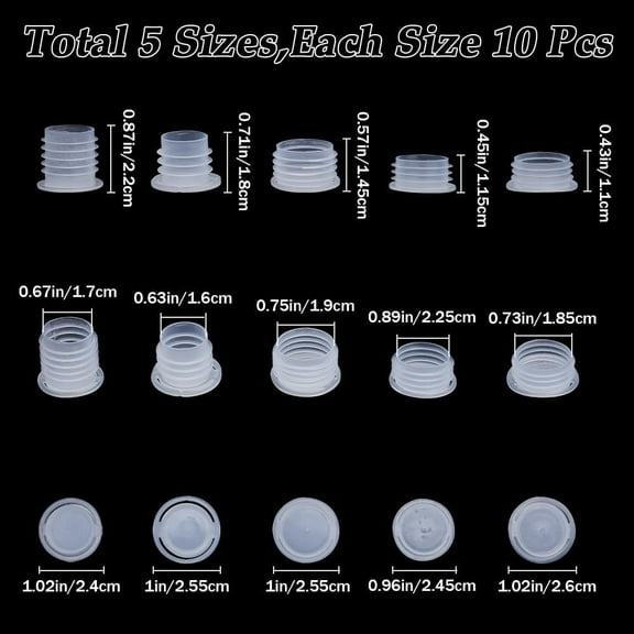 1bag 50pcs 5 styles Plastic Bottle Stoppers for Wine Bottle Column WhiteSmoke 24~26x11~22mm Inner Diameter: 16~22.5mm 10pcs/style