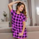 thumbnail image 3 of Easygdp Purple Black Buffalo Plaid Camisón de manga corta para mujer, informal, estampado, 3 of 6