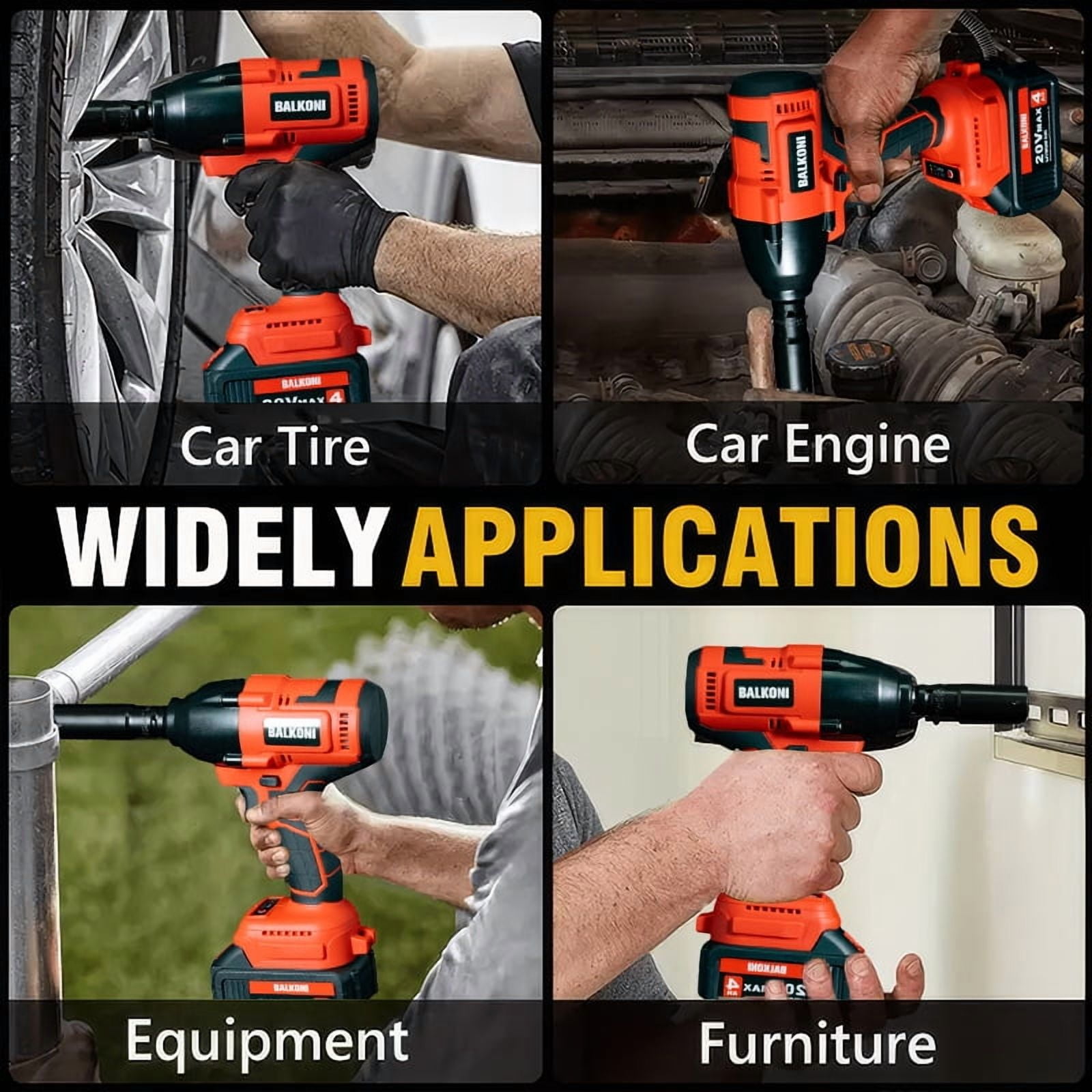Power Cordless Impact Wrench 1/2", 20V Impact Brushless Motor with 2 x 4.0Ah Batteries, 3-Mode Speed & Max Torque 516 ft lbs (700N.m), Power Impact Wrench with 7 Sockets for Home Car