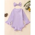 thumbnail image 3 of ZAXARRA Bébé Filles Automne Col Rond Manches Longues Volant Couleur Unie avec Bandeau, 3 of 9