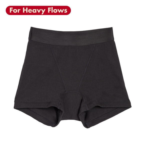 The Period Company. Organic Cotton Boxer, Period Underwear for Heavy Flows, Black