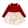 thumbnail image 1 of HBFAGFB Robe Fille Tout-Petit Col à Revers Manches Longues Volants Robe de Danse Fête Jupe en Maille Mignonne Rouge Taille 8, 1 of 4