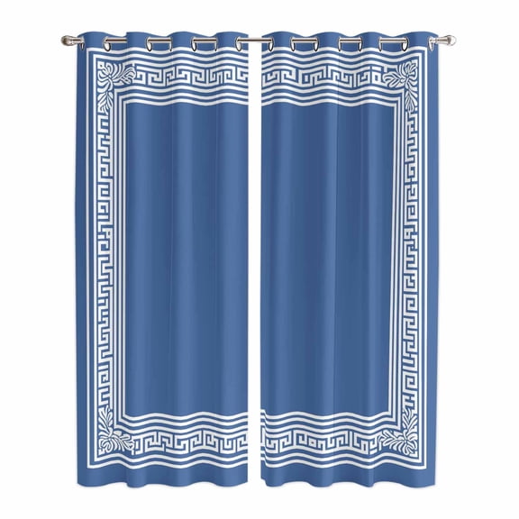Kitchen Curtains 84 Inch Length 2 Panels, Dark Blue Greek Key Grommets Window Treatment Curtain, Geometric Greece Ancient Farmhouse Geo Thermal Curtains Drapes for Living Room/Bathroom