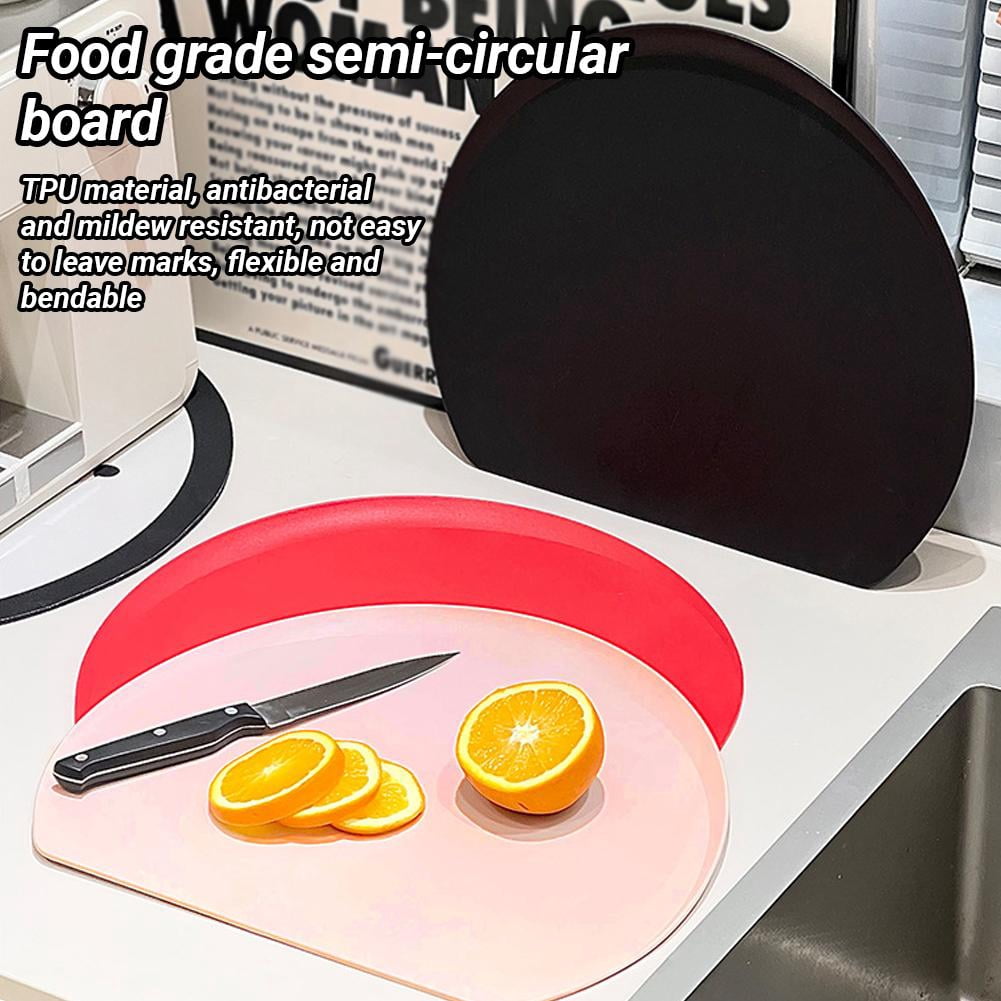 TPU Rubber Cutting Board, Flexible Chopping Mat for Kitchen D-Shape Cutting Mats, Professional Knife-Friendly , Dishwasher Safe, BPA Free, Half Round Prep Board