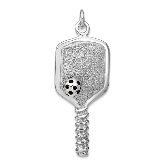 925 Sterling Silver Enamel Pickleball Charm 25.13x11mm Wide Pendant Necklace for Women - 2.8 Grams