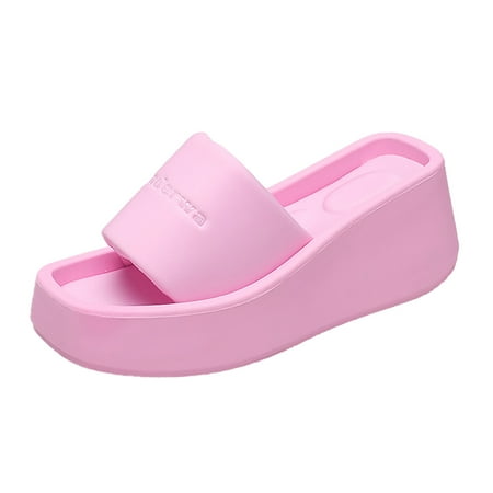

Dyfzdhu Women Summer Solid Color Slip On Casual Open Toe Wedges Square Toe Slippers Shoes Sandals