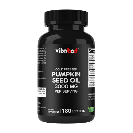 Vitabod Cold Pressed Pumpkin Seed Oil 3000mg per Serving - 180 Softgels - Non-GMO & Gluten Free