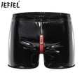 thumbnail image 2 of Lencería masculina, pantalones cortos de látex de charol, de entrepierna abierta, ropa interior tipo bóxer, cintura elástica, cremallera, botones, ropa de dormir, 2 of 5