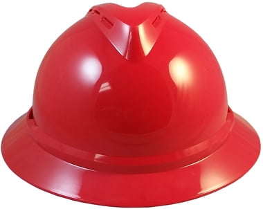 MSA 500 Series Full Brim Vented Hard Hats with 6 Point Ratchet Suspensions Red