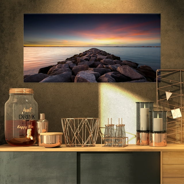 Long Stone Bridge into Beautiful Sea - Large Seashore Canvas Print