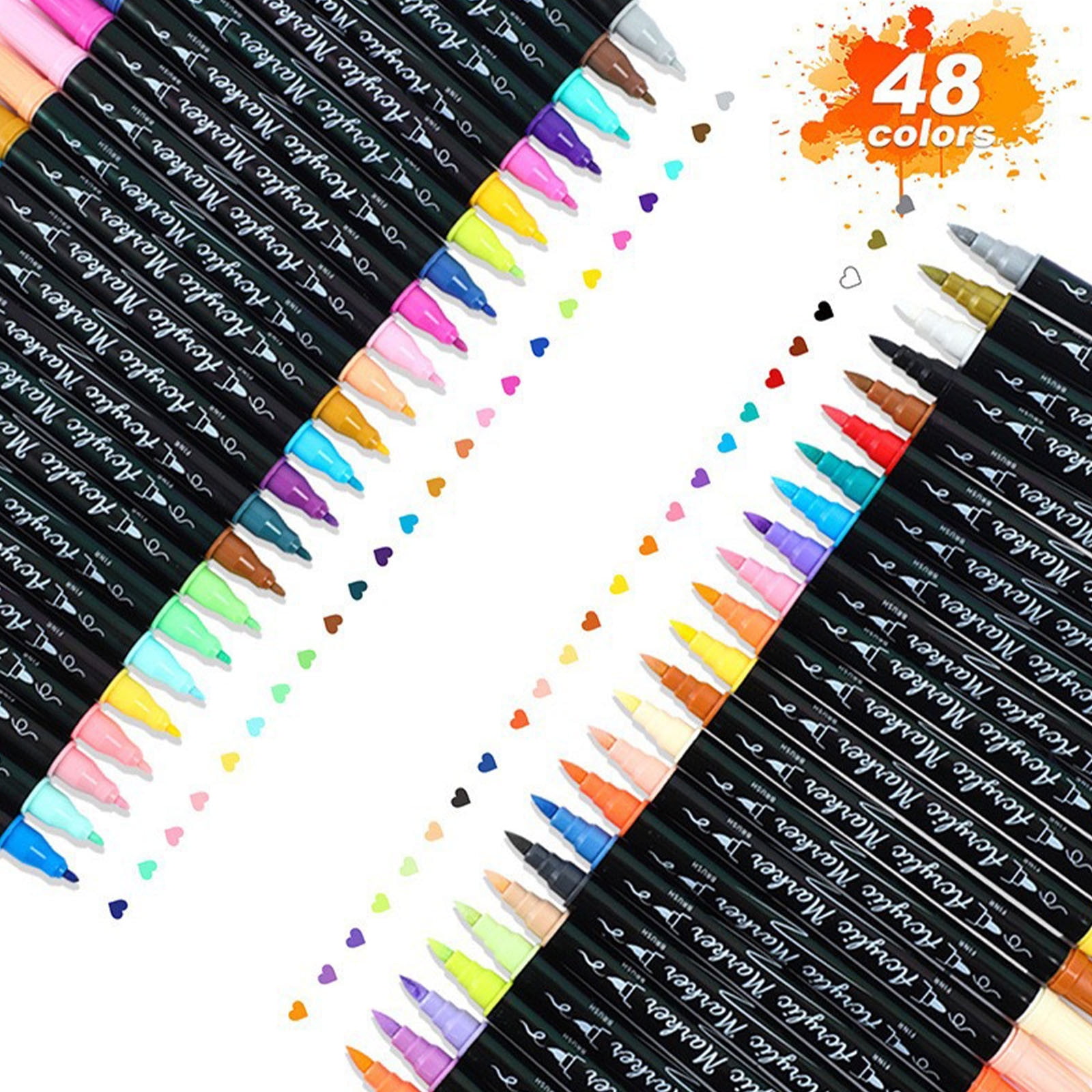 Acrylic Paint Markers 24 Colors Waterproof Opaque Dual Brush Tip Pens for Nail Art DIY Crafts Painting Lettering on Various Surfaces