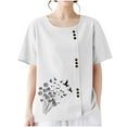 thumbnail image 4 of Homenesgenics Womens Tops under $5 Women Casual and Linen Round-Neck Tops Printed Short Sleeve Button T-shirt Blouse White XXL, 4 of 7