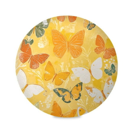 

WOBOGO Orange Butterfly Round Placemats Set of 6 Heat Resistant Washable Kitchen Table Decorations 15.4in