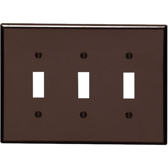 1PACK Leviton 3-Gang Smooth Plastic Mid-Way Toggle Switch Wall Plate, Brown