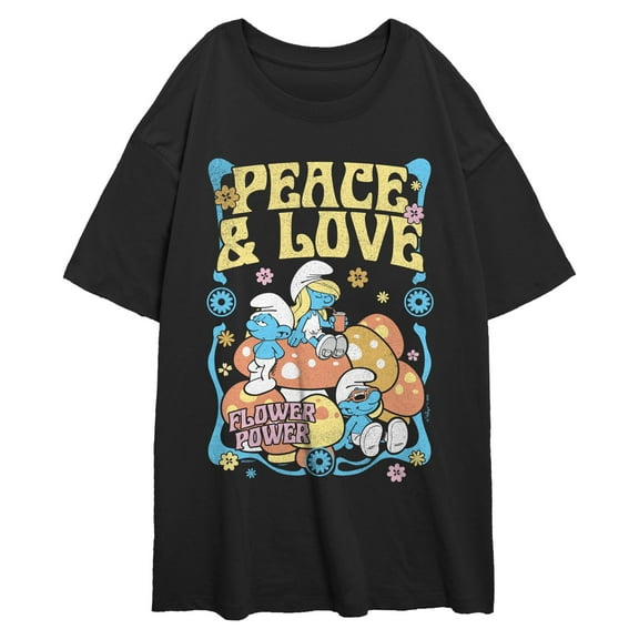 Junior's The Smurfs Retro Flower Power Graphic T-Shirt