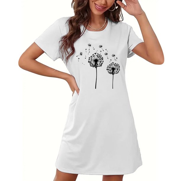 Camisón corto de mujer, vestido de largo medio con estampado de moda, camisón corto extragrande de mujer, camisón de manga corta con estampado de pecho a la moda, camisón de mujer