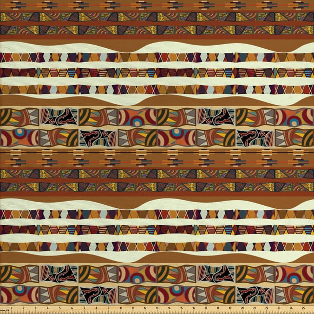 Tribal Upholstery Fabric by the Yard, Traditional Folk Cultural