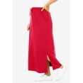 thumbnail image 3 of LWavelet Women Solid Midi Skirt Elastic Drawstring Waist With Pockets Side Split Casual Skirt Red S, 3 of 4