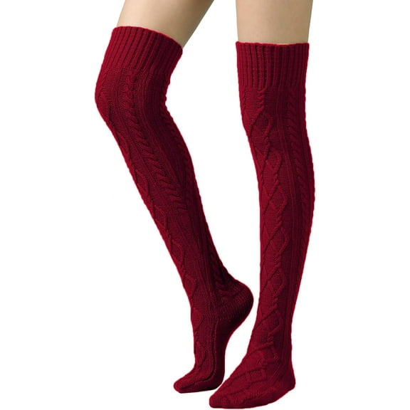 CAILDANL Women's Cable Knit Thigh High Boot Socks Extra Long Winter Stockings Leg Warmers