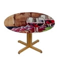 thumbnail image 3 of Wine Theme Round Tablecloth, Fitted Table Cover with Elastic Barrel Purple Grapes Kraft Paper Table Cloth Outdoor Dinning Party Waterproof, 3 of 8