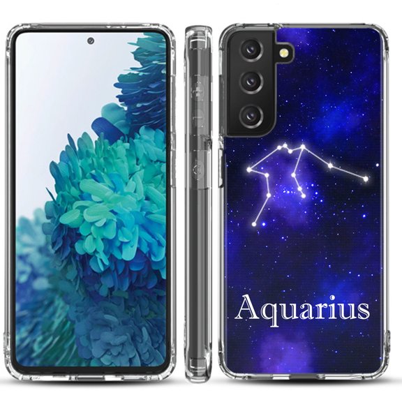 Shockproof Hybrid Bumper Phone Case for Samsung galaxy S21  5G / S21 Plus 5G, by OneToughShield ® - Zodiac / Aquarius