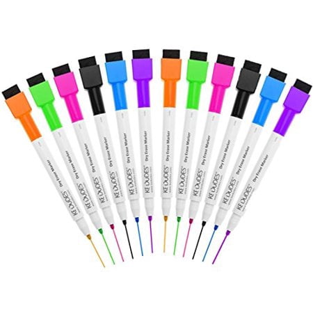 KEDUDES Low Odor Dry Erase Markers, Fine Point, Assorted Colors, 12