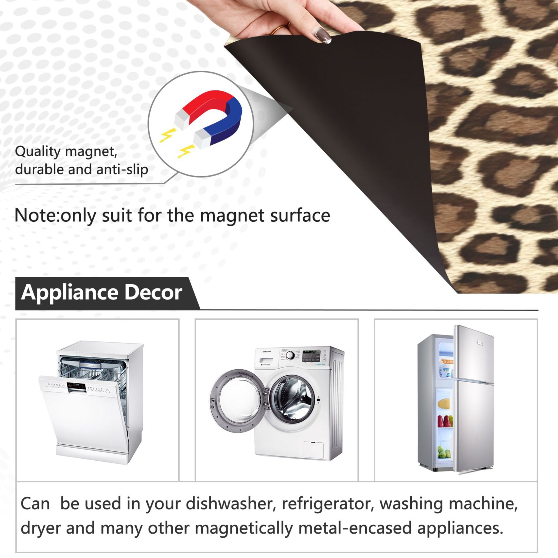 IAUYY Magnetic decorative sticker - 23x26 Inch PVC Refrigerator Decorative Cover, Removable DIY Art for Kitchen Appliances Leopard Pattern