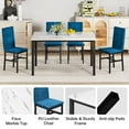 thumbnail image 4 of LinkRomat Dining Table Set for 4, Modern Faux Marble Kitchen Table with 4 Velvet Chairs, Space Saving Dinette Set for Dining Room, White & Blue, 4 of 11