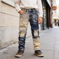 thumbnail image 3 of YMNXA Big Kids Boys Denim Pants High Waist Straight Fit Distressed Ripped Comfortable Fashion Stretch Trousers Jeans With Pockets For Casual Daily Wear,Blue,13-14 Years, 3 of 9