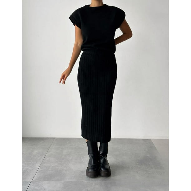 Suéter popular para mujer, traje sin mangas, jersey, top, vestido ajustado