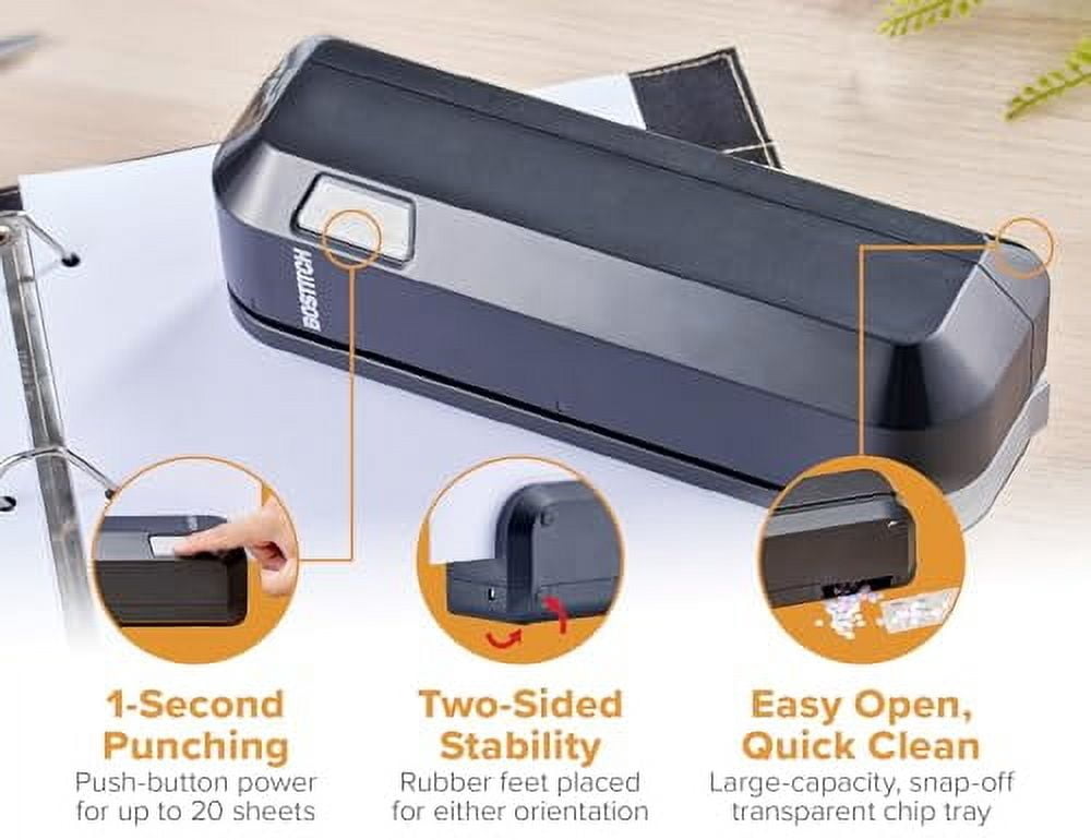 Bostitch EHP20-BLK 20-Sheet Electric Three-Hole Punch with 9/32 in. Holes - Black