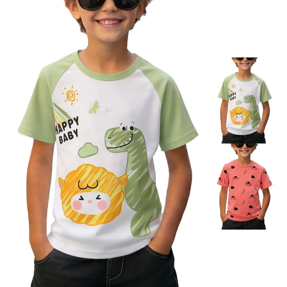 SROBPTY Toddler Boys Summer Short Sleeve Tops Print Sweet Lightweight Crew Neck Tee Shirts for Outdoor Use 0-8 Years