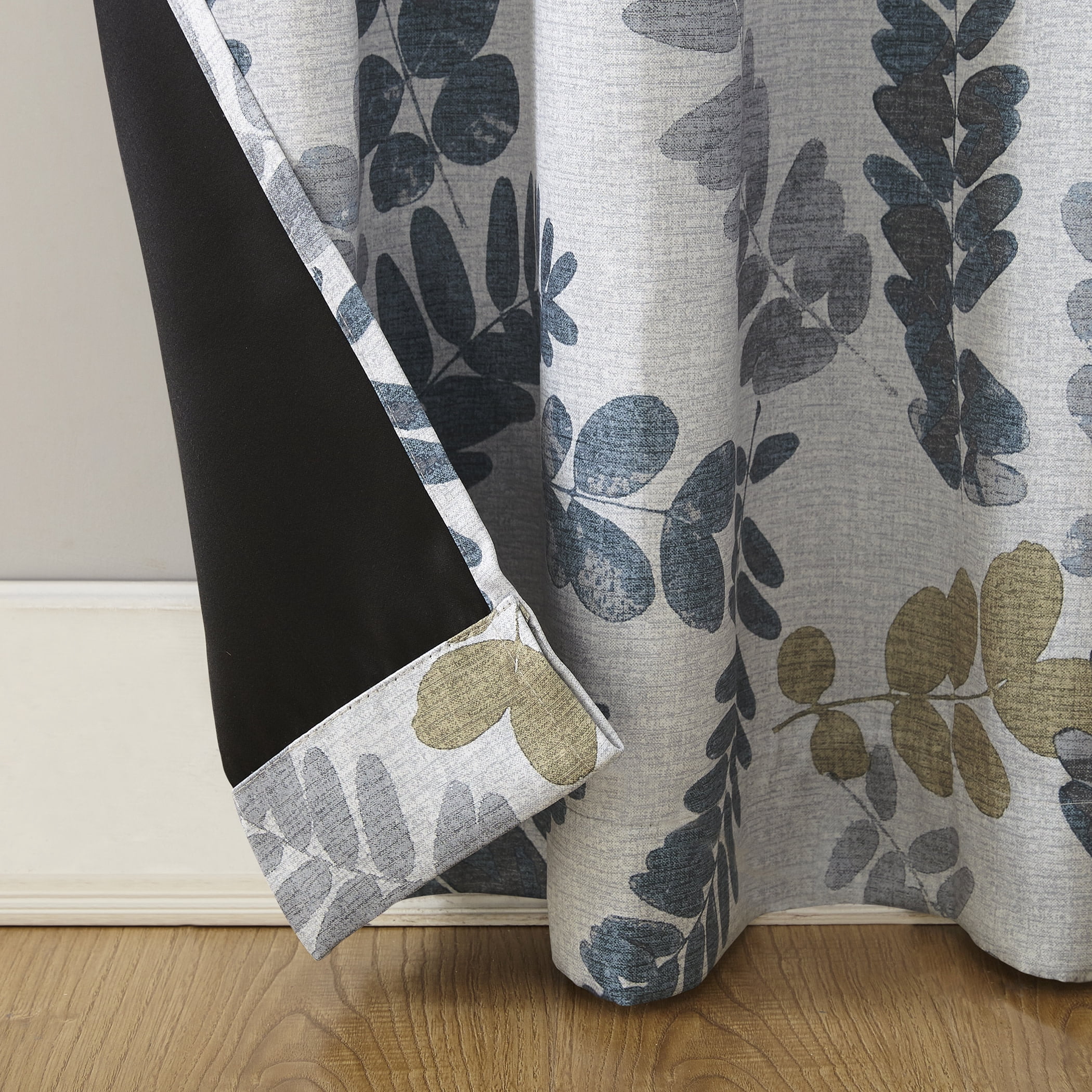 Sun Zero Alamea Botanical Print Theater Grade 100% Blackout Grommet Curtain Panel, 40"x108", Indigo
