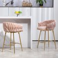 thumbnail image 6 of ChenyueFurn Set of 2 Velvet Counter Stools with Hand-Wave Back & Gold Base,Pink, 6 of 10