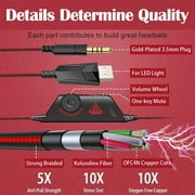 SPBPQY G9000 Stereo Gaming Headsets for PC P4 P5 Controller, Noise Cancelling over Ear Headphones with Mic, LED Light, Bass Surround (Red)