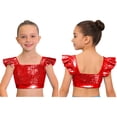thumbnail image 6 of Choomomo Sequin Flutter Sleeve Dance Crop Top for Girls Square Neck Sparkly Dance Top for Stage Show & Recital Red 16, 6 of 6