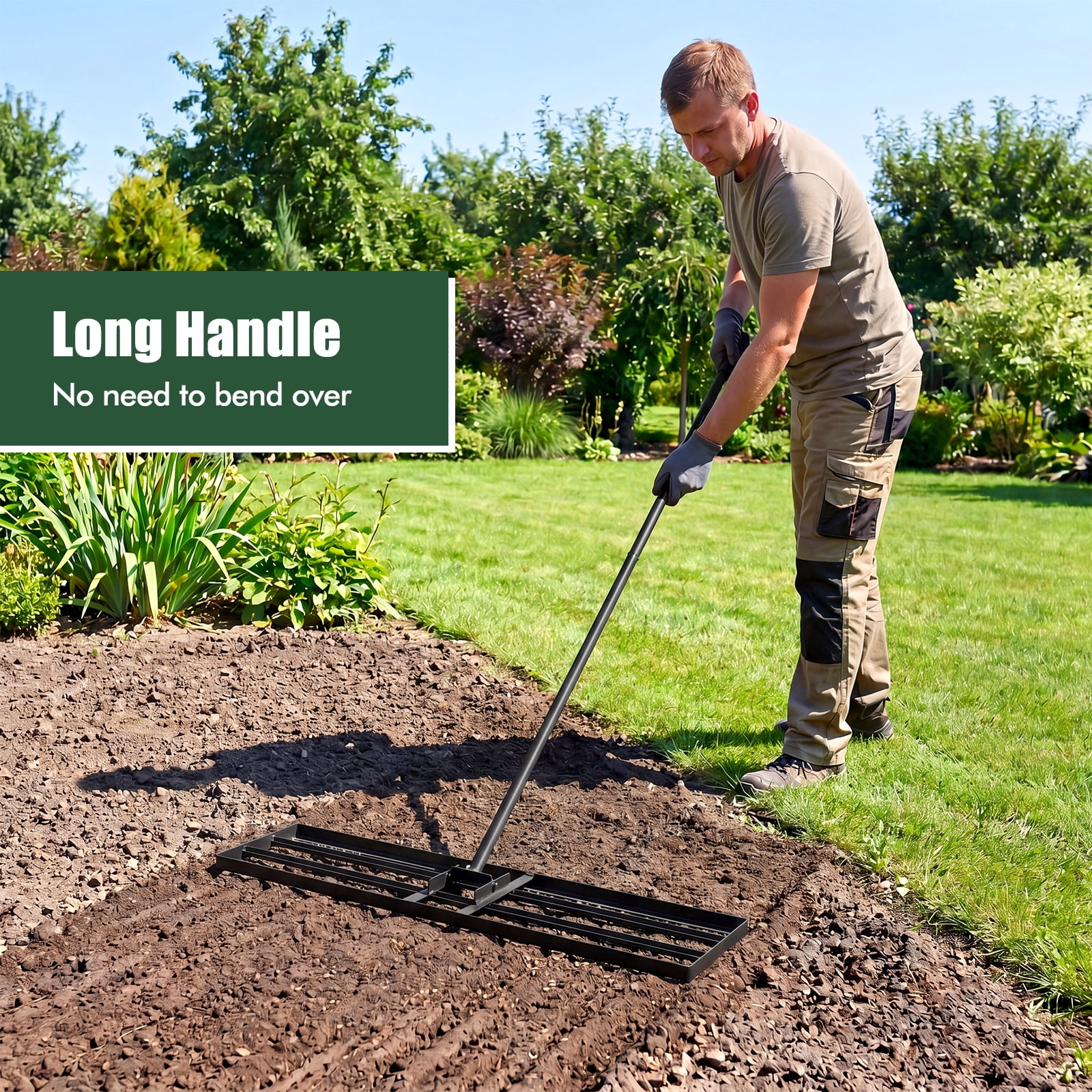 Costway Lawn Leveling Rake 42" x 10" Heavy Duty Level Lawn Tool for Garden Backyard/Lawn Black