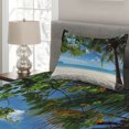 thumbnail image 2 of Ambesonne Summer Quilted Coverlet 2 Pcs, Tropical Beach Ocean, Twin Size, Fern Green Sky Blue, 2 of 4